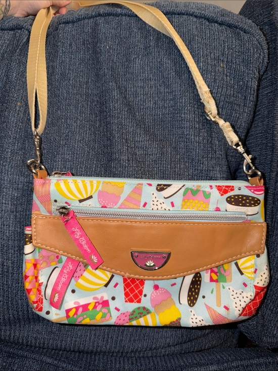 Lily Bloom Handbags - Lily Bloom Ice Cream Print Bag with Tan Trim and Pink Accents